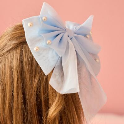 Picture of Caramelo Kids Girls Large Tulle & Pearls Hair Bow with Clip - Sky Blue