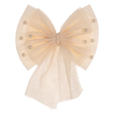 Picture of Caramelo Kids Girls Large Tulle & Pearls Hair Bow with Clip - Mink