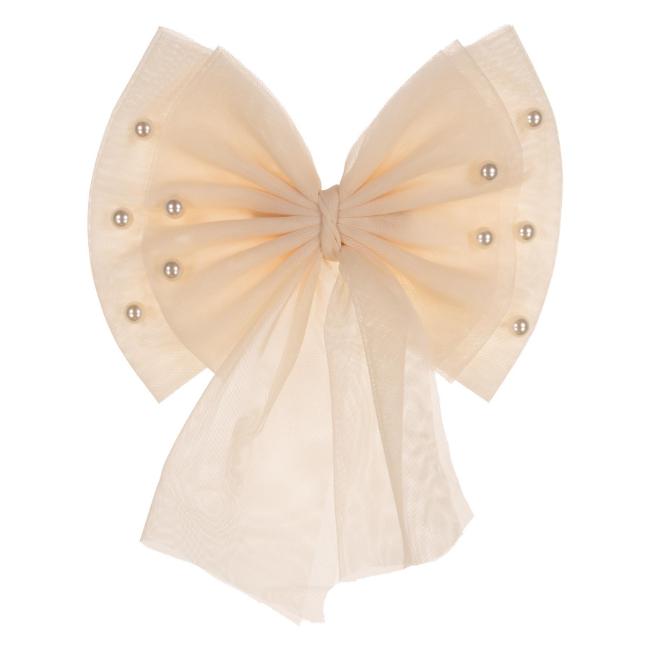 Picture of Caramelo Kids Girls Large Tulle & Pearls Hair Bow with Clip - Mink