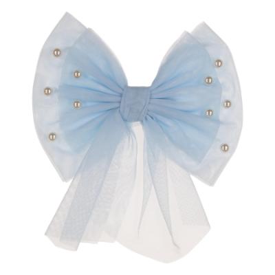Picture of Caramelo Kids Girls Large Tulle & Pearls Hair Bow with Clip - Sky Blue