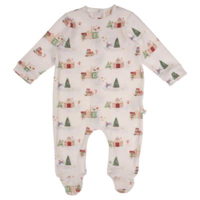 Picture of Caramelo Kids Baby Boys Winter AOP Christmas Sleepsuit - Ivory Red