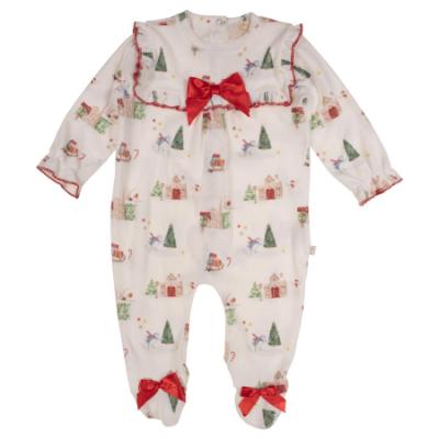 Picture of Caramelo Kids Baby Girls Winter AOP Christmas Sleepsuit - Ivory Red