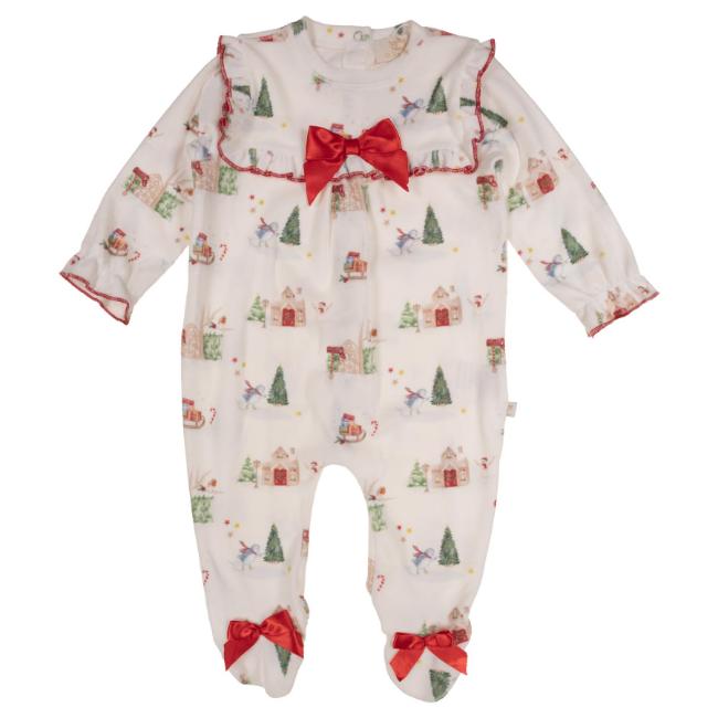 Picture of Caramelo Kids Baby Girls Winter AOP Christmas Sleepsuit - Ivory Red
