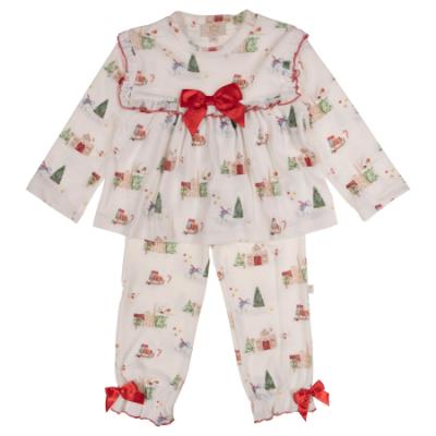 Picture of Caramelo Kids Girls Winter AOP Christmas Pyjamas Set X 2 - Ivory Red