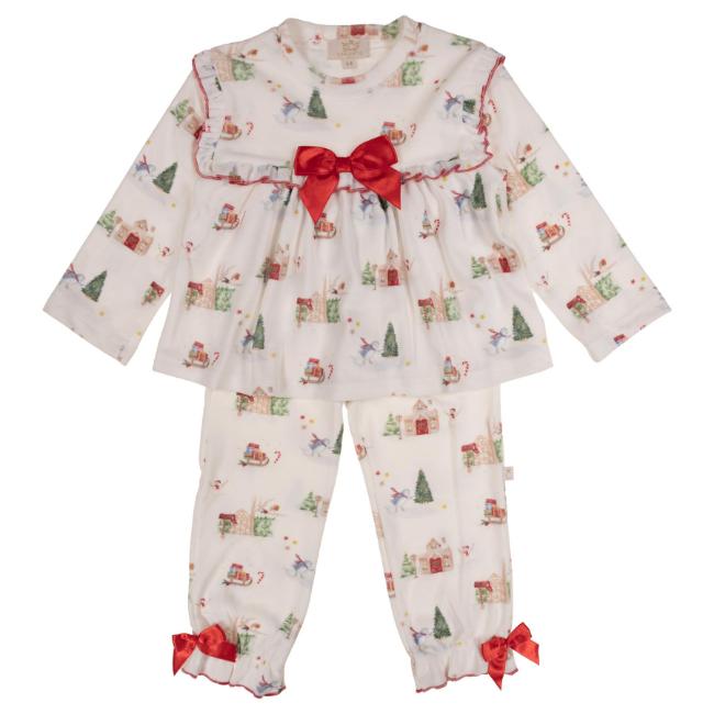 Picture of Caramelo Kids Girls Winter AOP Christmas Pyjamas Set X 2 - Ivory Red