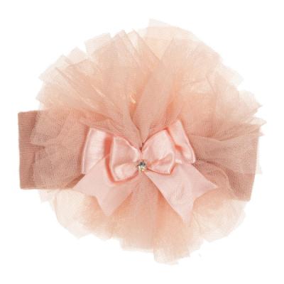 Picture of Beau KiD Baby Girls TuTu Tulle Ruffle Soft Headband With Diamante Satin Bow - Peach Pink