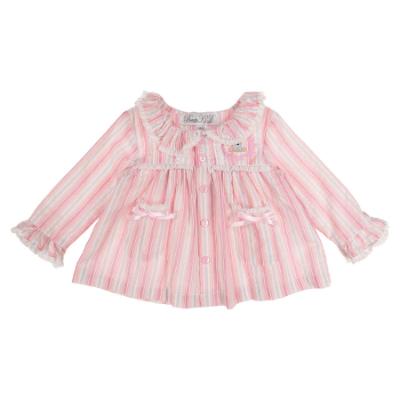 Picture of Beau KiD Baby Girls Embroidered Teddy Stripe Pyjamas Set X 2 - Dark Pink Ivory