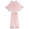 Picture of Beau KiD Girls Embroidered Teddy Stripe Pyjamas Set X 2 - Dark Pink Ivory
