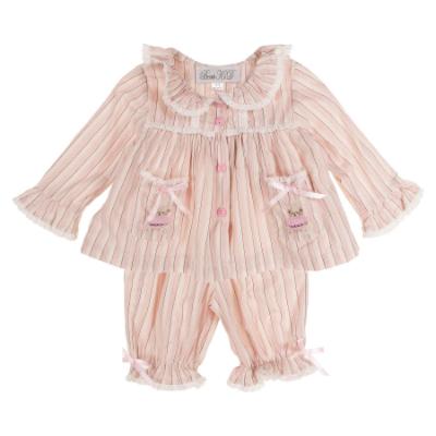 Picture of Beau KiD Baby Girls Embroidered Teddy Stripe Pyjamas Set X 2 -  Pink Ivory