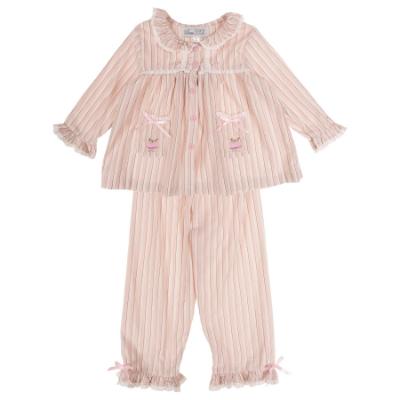 Picture of Beau KiD Girls Embroidered Teddy Stripe Pyjamas Set X 2 - Pink Ivory