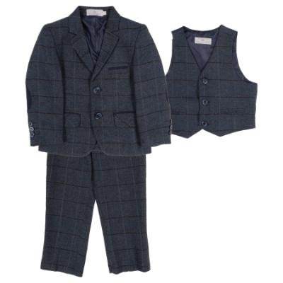 Picture of Beau KiD Boys Traditional Three Piece Check Suit - Navy Blue