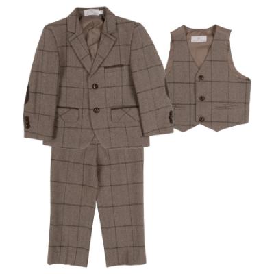 Picture of Beau KiD Boys Traditional Three Piece Check Suit - Dark Beige Green