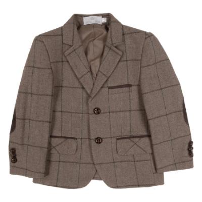 Picture of Beau KiD Boys Traditional Three Piece Check Suit - Dark Beige Green