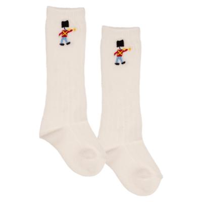 Picture of Beau KiD Boys Ribbed Cotton Embroidered Soldier Knee Socks - Ivory