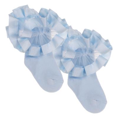 Picture of Beau KiD Girls Ruffle Ribbon & Tulle Ankle Socks - Sky Blue