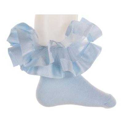 Picture of Beau KiD Girls Ruffle Ribbon & Tulle Ankle Socks - Sky Blue