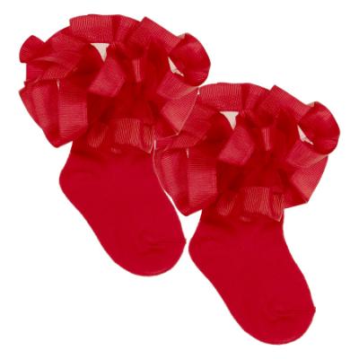 Picture of Beau KiD Girls Ruffle Ribbon & Tulle Ankle Socks - Red