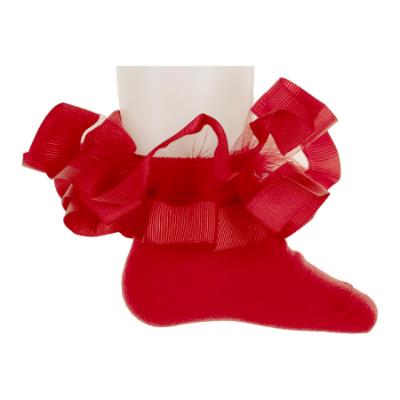 Picture of Beau KiD Girls Ruffle Ribbon & Tulle Ankle Socks - Red