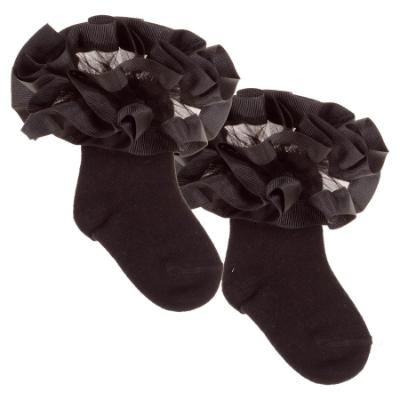 Picture of Beau KiD Girls Ruffle Ribbon & Tulle Ankle Socks - Black