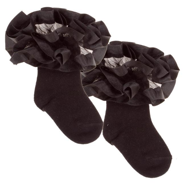 Picture of Beau KiD Girls Ruffle Ribbon & Tulle Ankle Socks - Black