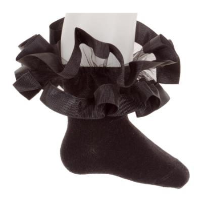 Picture of Beau KiD Girls Ruffle Ribbon & Tulle Ankle Socks - Black