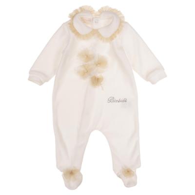Picture of Bimbalo Baby Girls Velour Sleepsuit & Matching Blanket Set X 2 - Ivory Gold