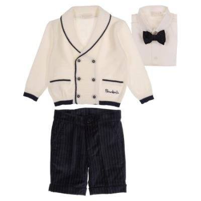 Picture of Bimbalo Baby Boys Cardigan Shorts Shirt Bow Tie Set X 4 - Ivory Navy