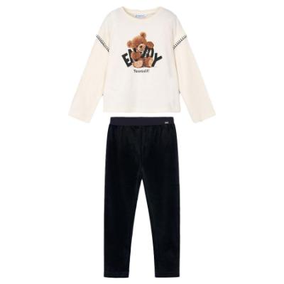 Picture of Mayoral Girls Winter Enjoy Yourself Top & Velour Leggings Set X 2 - Ivory Black