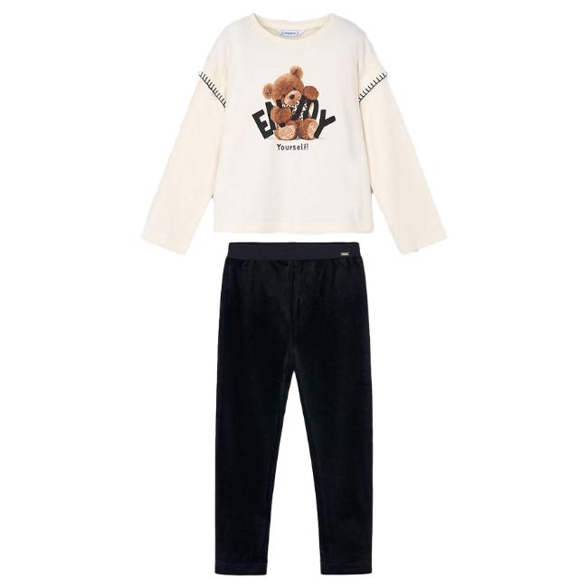 Picture of Mayoral Girls Winter Enjoy Yourself Top & Velour Leggings Set X 2 - Ivory Black