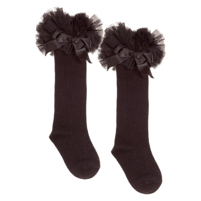 Picture of Beau KiD Girls TuTu Tulle Ruffle Knee Socks With Satin Bow - Black