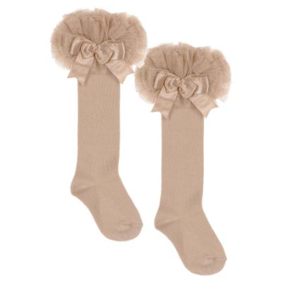 Picture of Beau KiD Girls TuTu Tulle Ruffle Knee Socks With Satin Bow - Camel