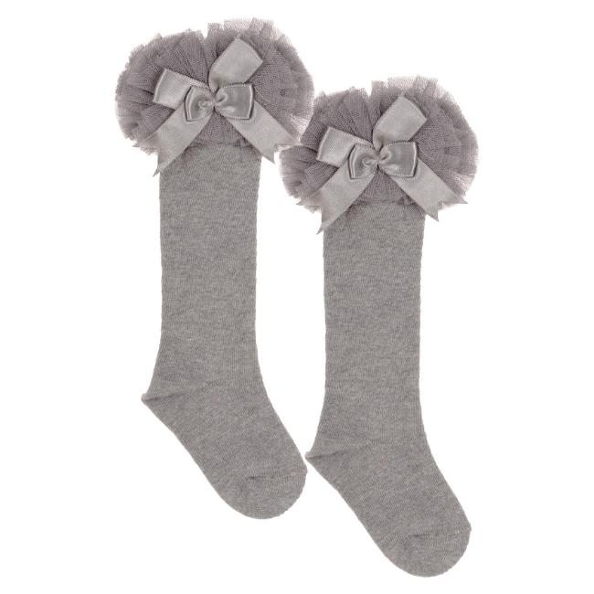 Picture of Beau KiD Girls TuTu Tulle Ruffle Knee Socks With Satin Bow - Grey