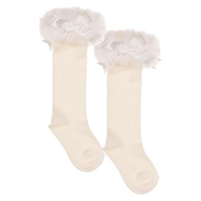 Picture of Beau KiD Girls TuTu Tulle Ruffle Knee Socks With Satin Bow - Ivory