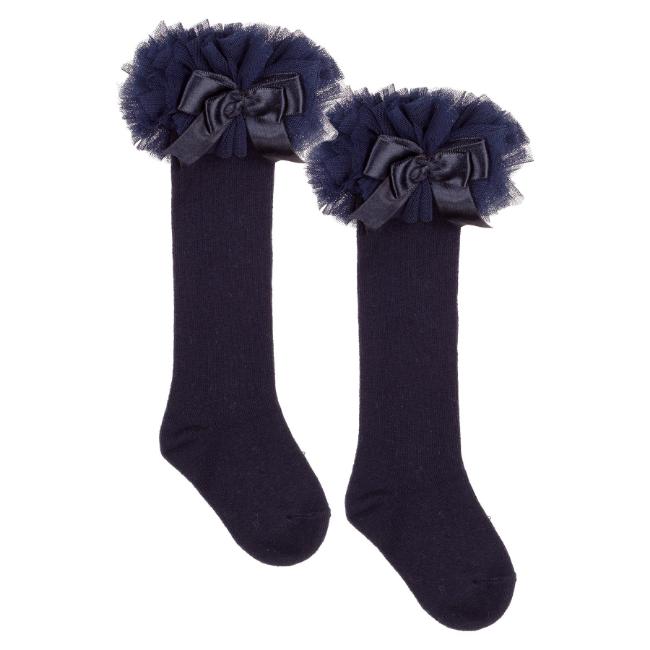 Picture of Beau KiD Girls TuTu Tulle Ruffle Knee Socks With Satin Bow - Navy Blue