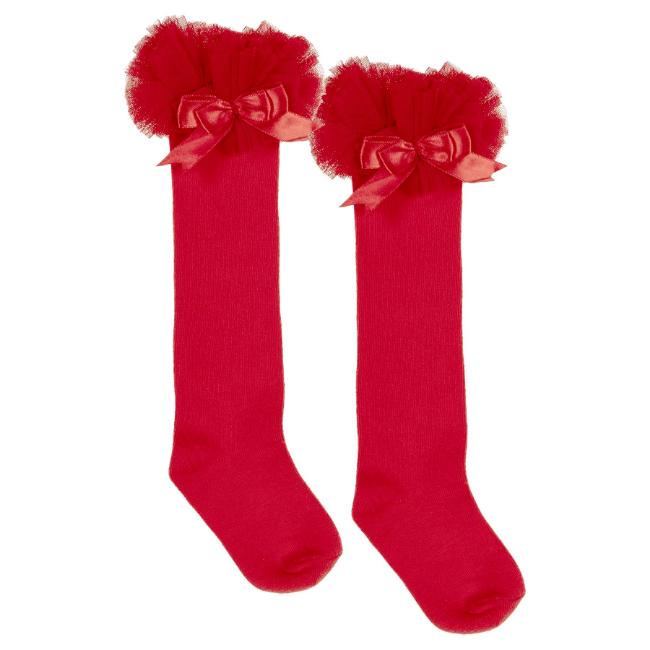 Picture of Beau KiD Girls TuTu Tulle Ruffle Knee Socks With Satin Bow - Red