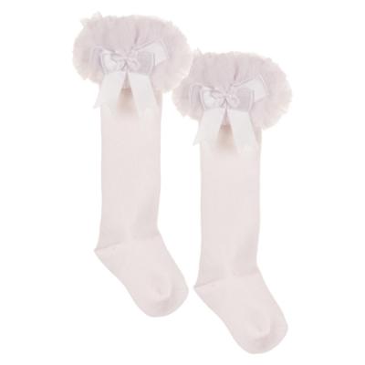 Picture of Beau KiD Girls TuTu Tulle Ruffle Knee Socks With Satin Bow - White