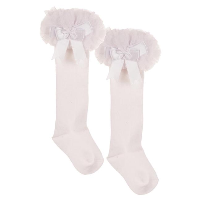 Picture of Beau KiD Girls TuTu Tulle Ruffle Knee Socks With Satin Bow - White
