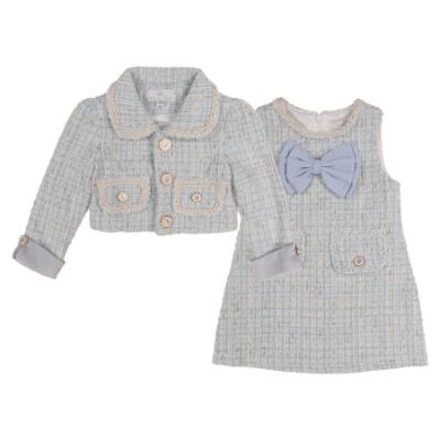 Picture of Beau KiD Girls Tweed Dress & Jacket Set  X 2 - Blue White Gold
