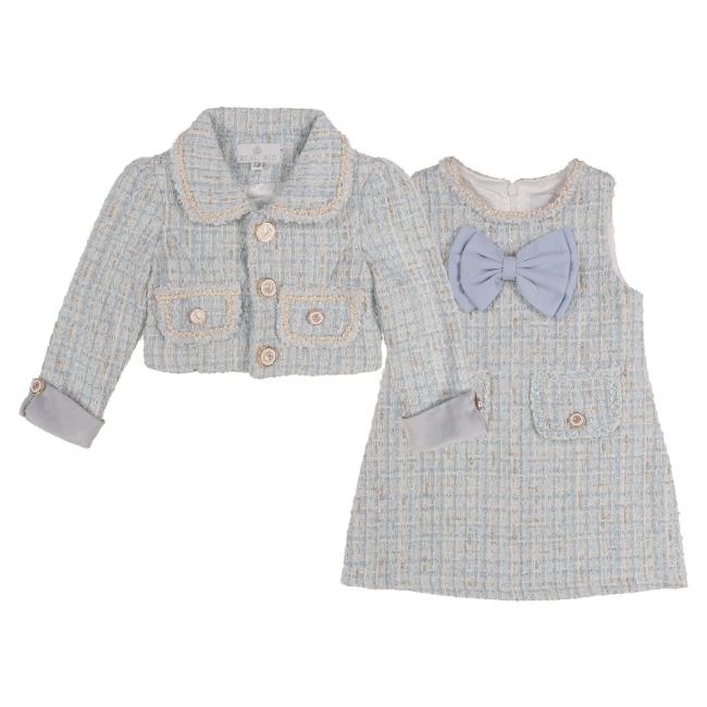 Picture of Beau KiD Girls Tweed Dress & Jacket Set  X 2 - Blue White Gold