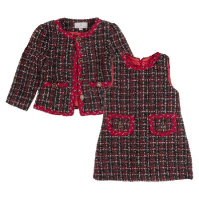 Picture of Beau KiD Girls Tweed Dress & Jacket Set  X 2 - Black Red Silver