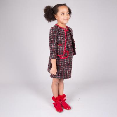 Picture of Beau KiD Girls Tweed Dress & Jacket Set  X 2 - Black Red Silver