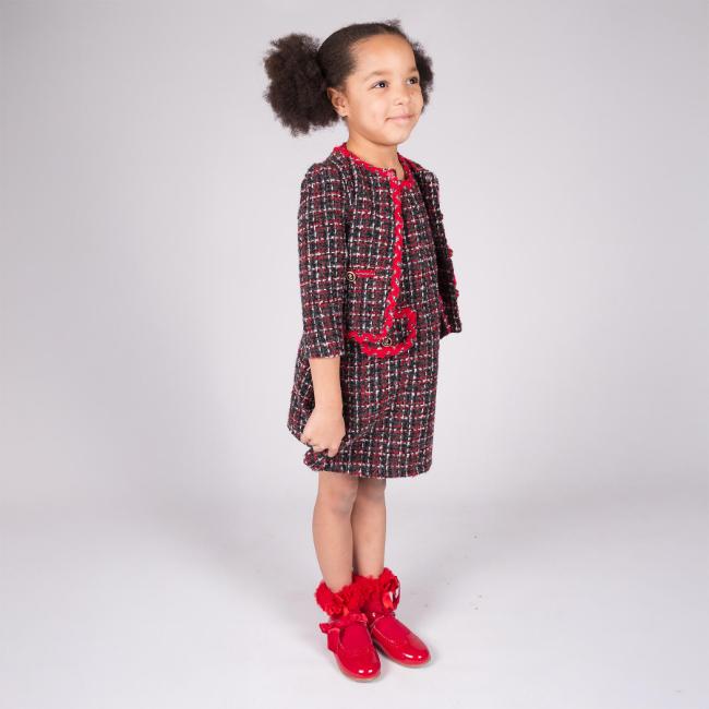 Picture of Beau KiD Girls Tweed Dress & Jacket Set  X 2 - Black Red Silver