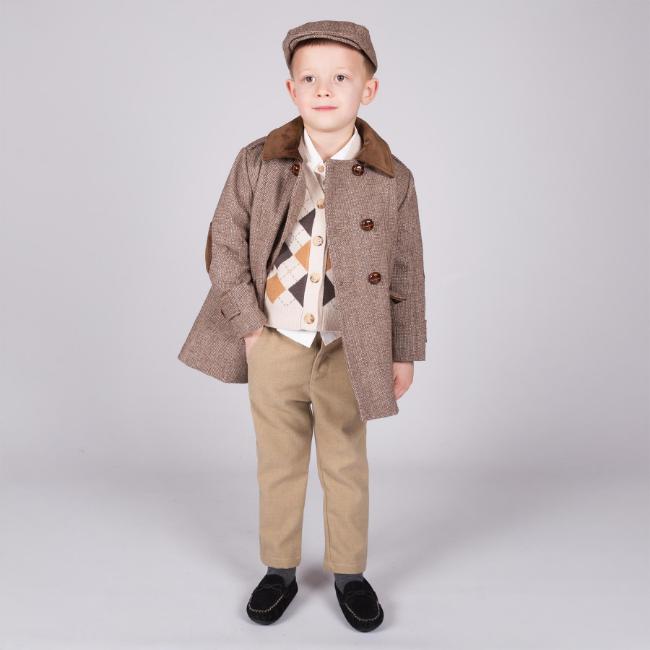 Picture of Beau KiD Boys Traditional Country Coat & Cap Set X 2 - Camel