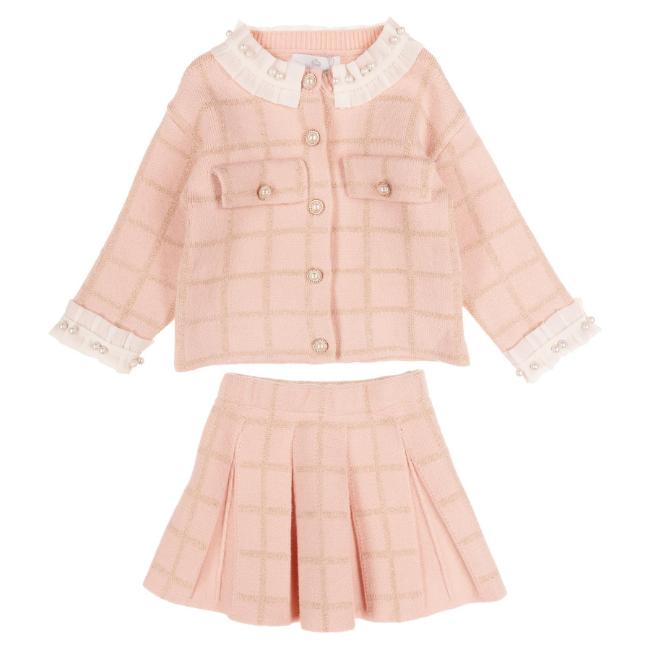 Picture of Beau KiD Girls Knitted Cardigan & Pleated Skirt Set X 2 - Pink Gold