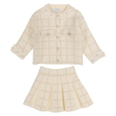Picture of Beau KiD Girls Knitted Cardigan & Pleated Skirt Set X 2 - Ivory Gold