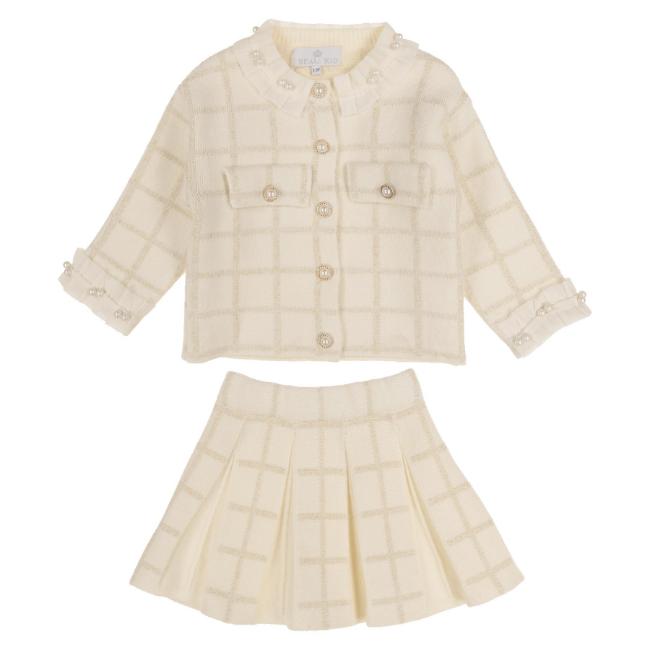 Picture of Beau KiD Girls Knitted Cardigan & Pleated Skirt Set X 2 - Ivory Gold
