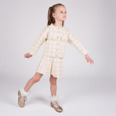 Picture of Beau KiD Girls Knitted Cardigan & Pleated Skirt Set X 2 - Ivory Gold