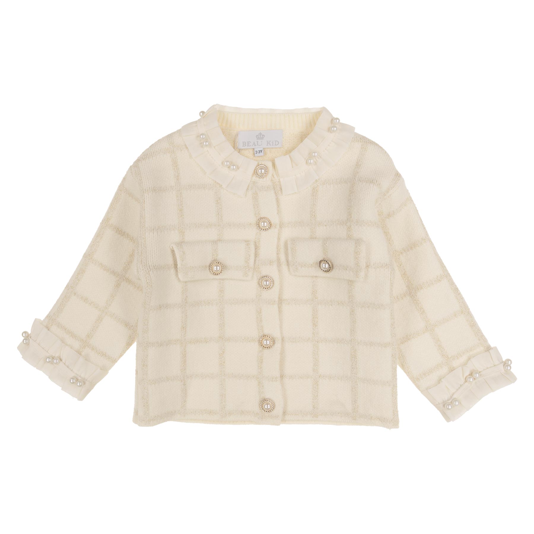 Beau KiD Girls Knitted Cardigan Pleated Skirt Set X Ivory