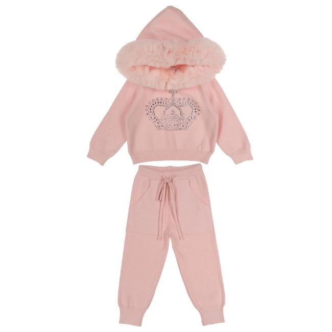 Picture of Beau KiD Girls Knitted Leisure Set With Diamante Crown Set X 2 - Pink