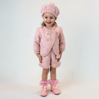 Picture of Beau KiD Girls Fur Trimmed Tweed Shorts Beret & Jacket Set  X 2 - Pink White